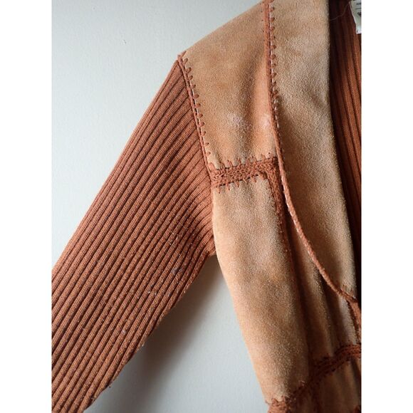 Sweater Bee Vintage 70’s Leather Knit Jacket Large Banff Orange Boho Mod Indie - Picture 2 of 8